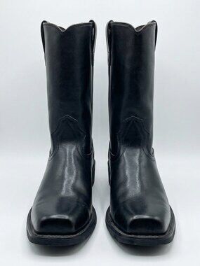 Vintage Moto Mid-Calf Leather Boots Men's 13 Black | Square Toe Biker Western